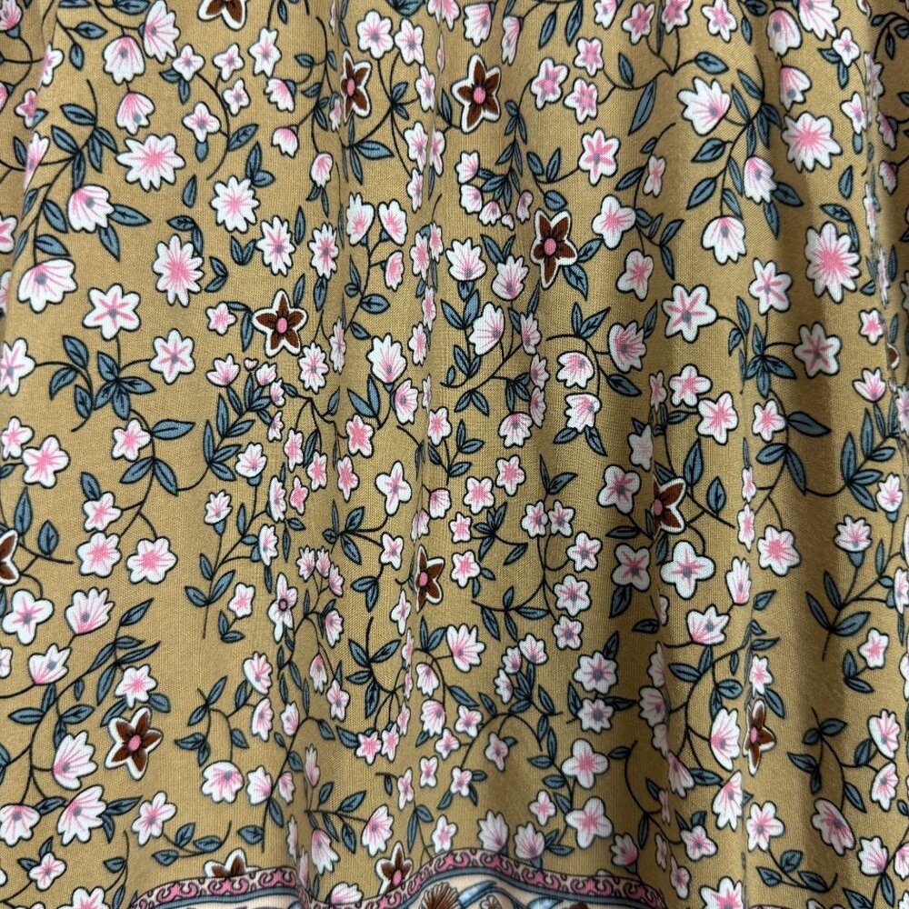 Hayden LA Tan Floral Boho Peasant Blouse Top Sz Small Surplice Flowy Lightweight - Picture 8 of 9
